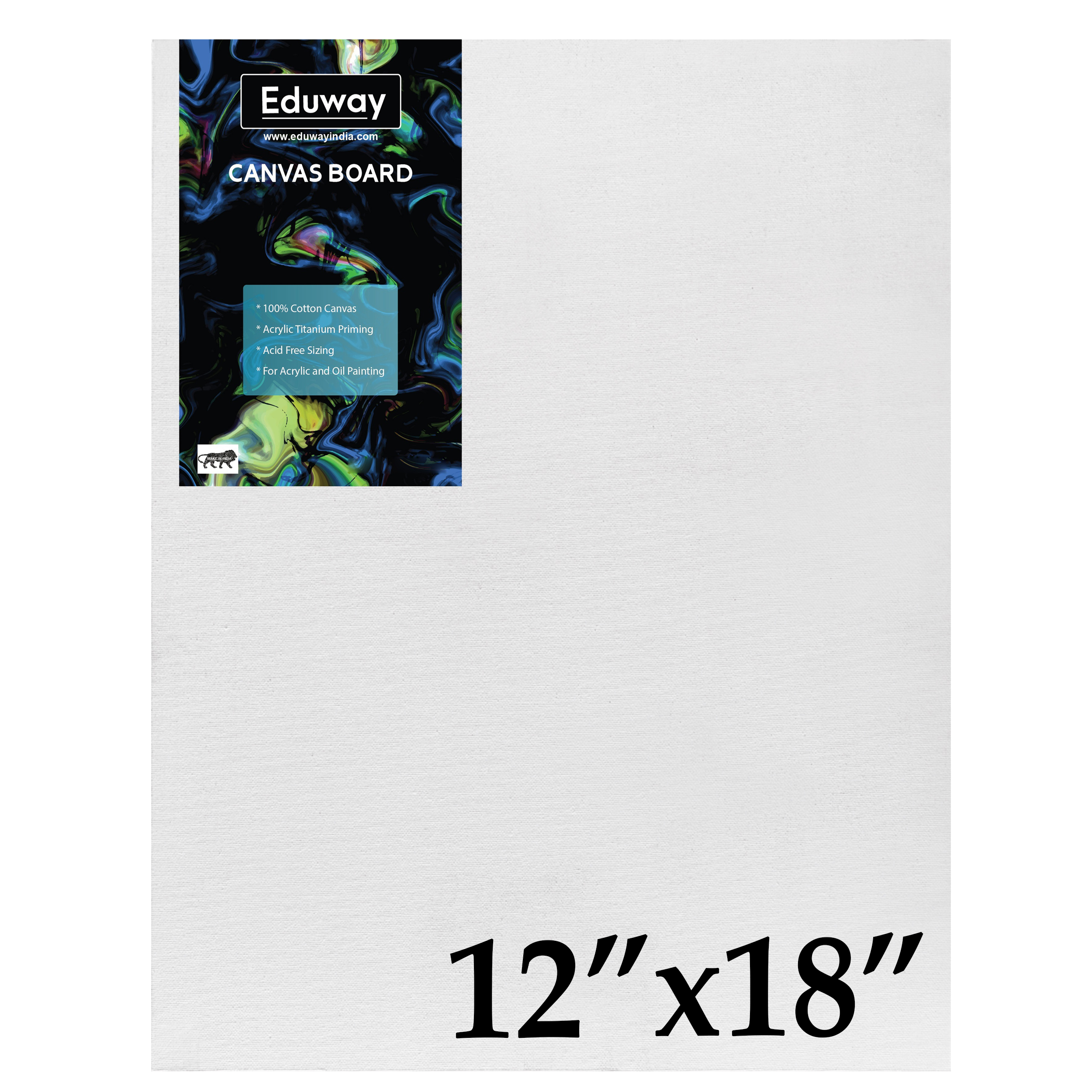 Eduway Medium Grain 12x16 inch Cotton Canvas Board - (30x40 cms) with 4mm MDF Board Backing, for Painting