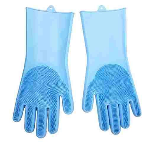 Silicone gloves resuabel cleanig kitchen washing bathroom use blue pair