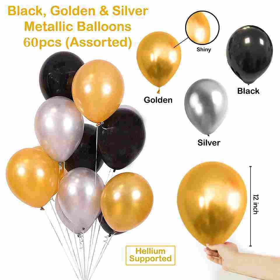 happy birthday balloons decoration for party color gold 60 pcs