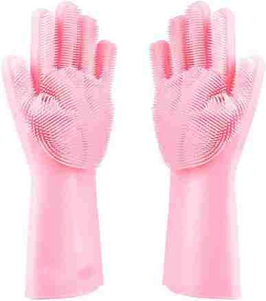 Silicone gloves resuabel cooking, washing, cleaning, car, bathroom pink