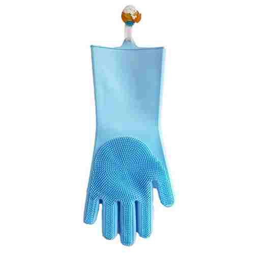Silicone gloves resuabel cleanig kitchen washing bathroom use blue hanging