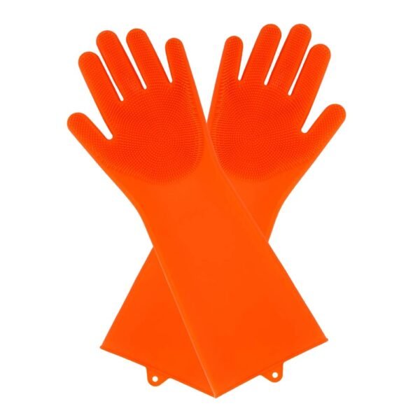 Silicone gloves resuabel cooking, washing, cleaning, car, bathroom orange pair 1