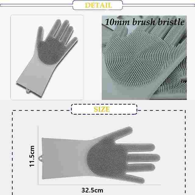 Silicone gloves resuabel cleanig kitchen washing grey color size