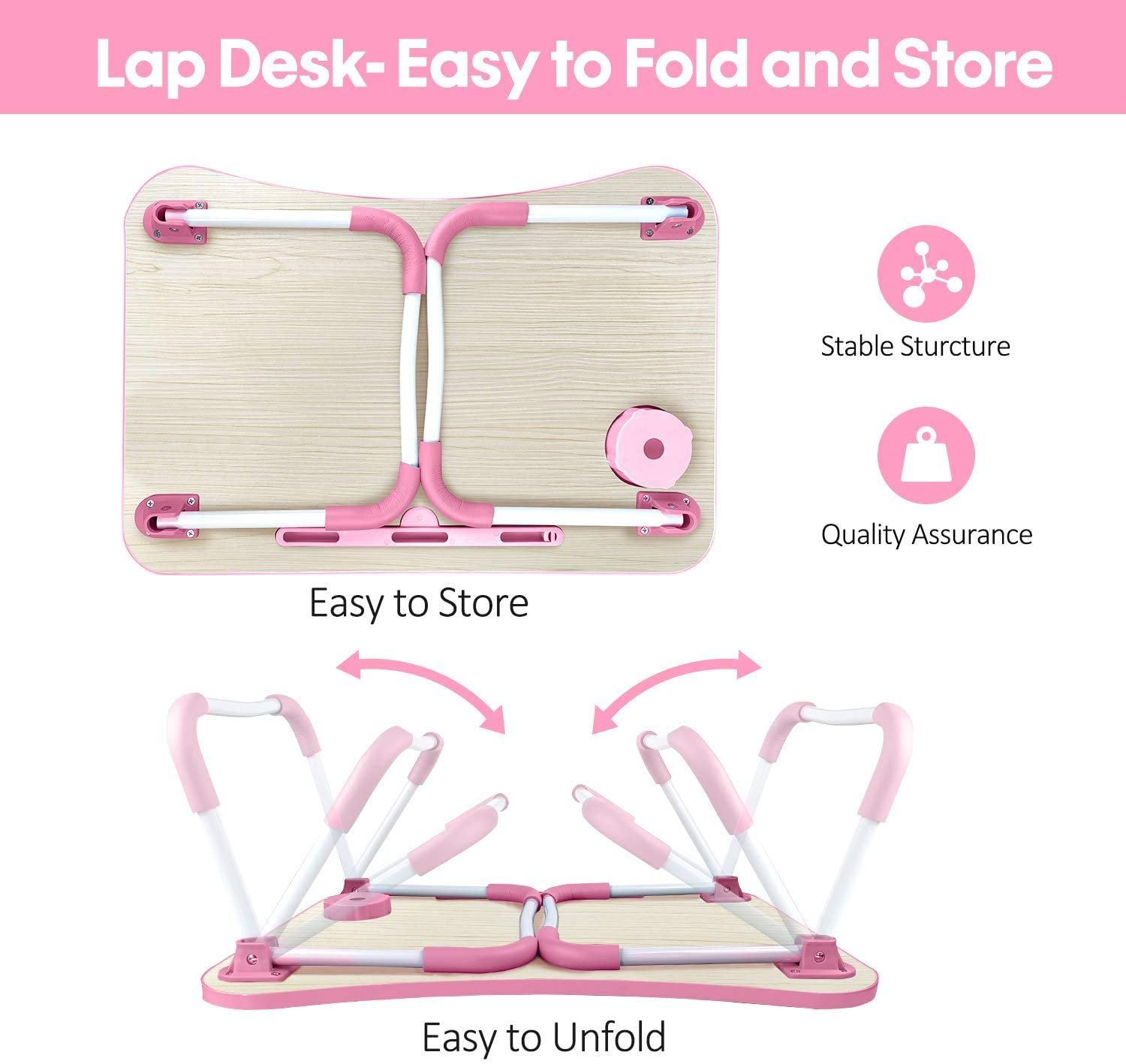 cup laptop table pink wooden portable foldable pre assembled easy to fold