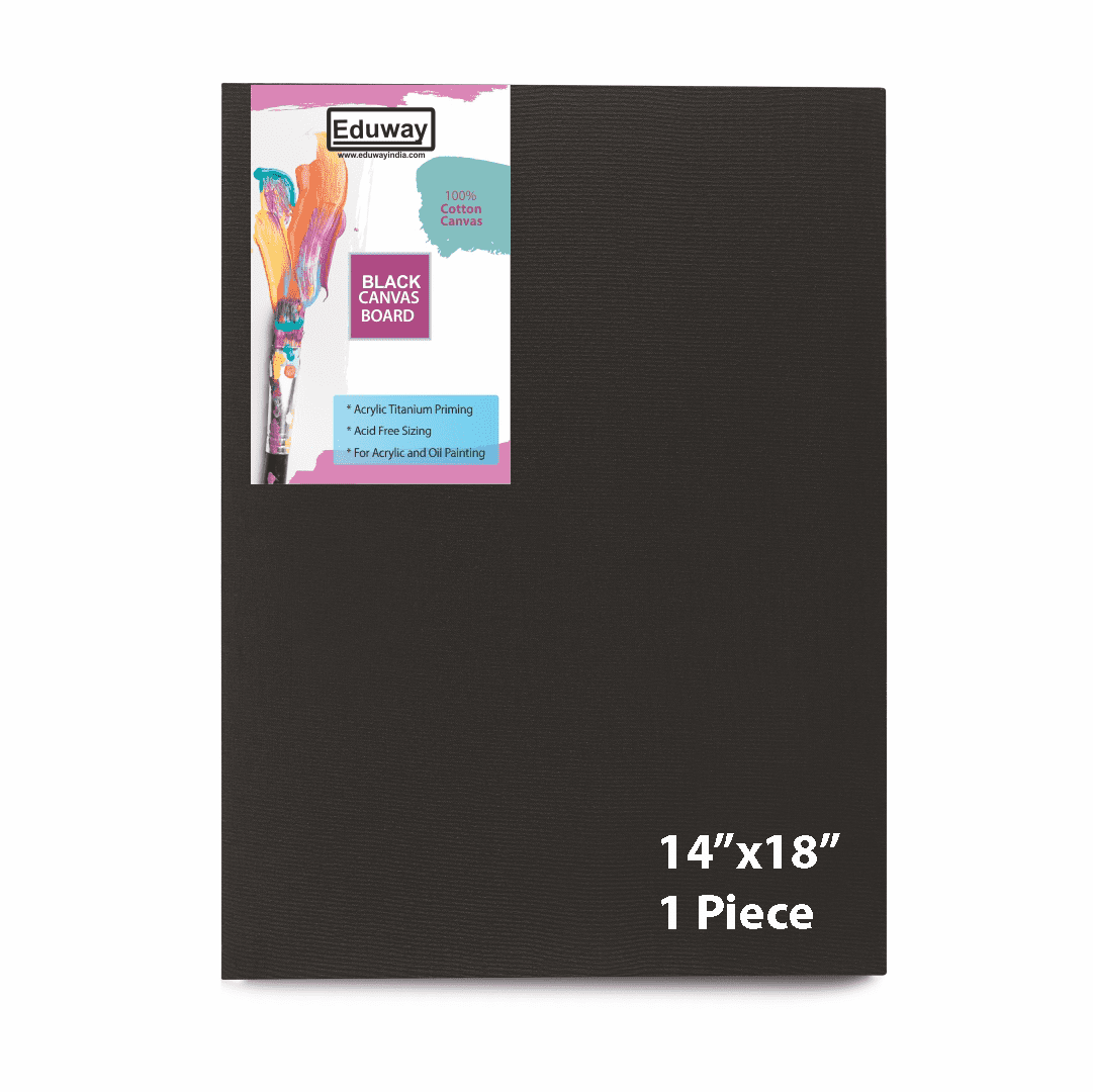 Eduway Medium Grain 14x18 inch Cotton Black Canvas Board 35x45 cms with 4mm MDF Board Backing for Painting