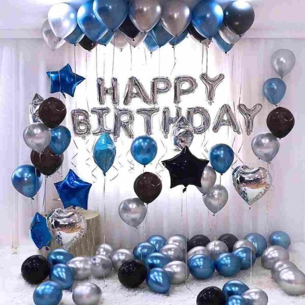 happy birthday balloons decoration for party color blue and silver 60pcs