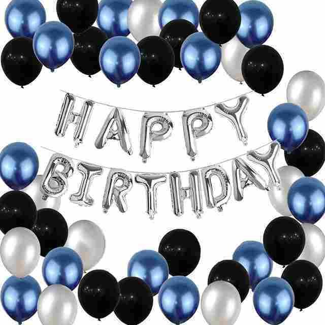 happy birthday balloons decoration color blue and silver