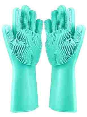 Silicone gloves resuabel cleanig kitchen use green side view