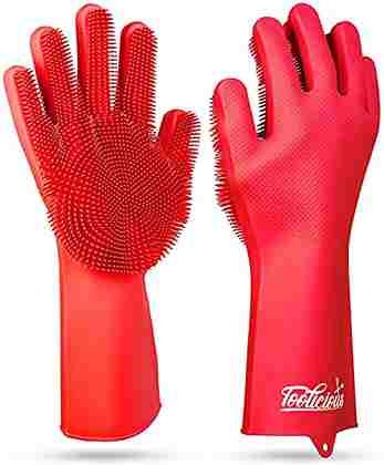 Silicone gloves resuabel cooking, washing, cleaning, car, bathroom color red