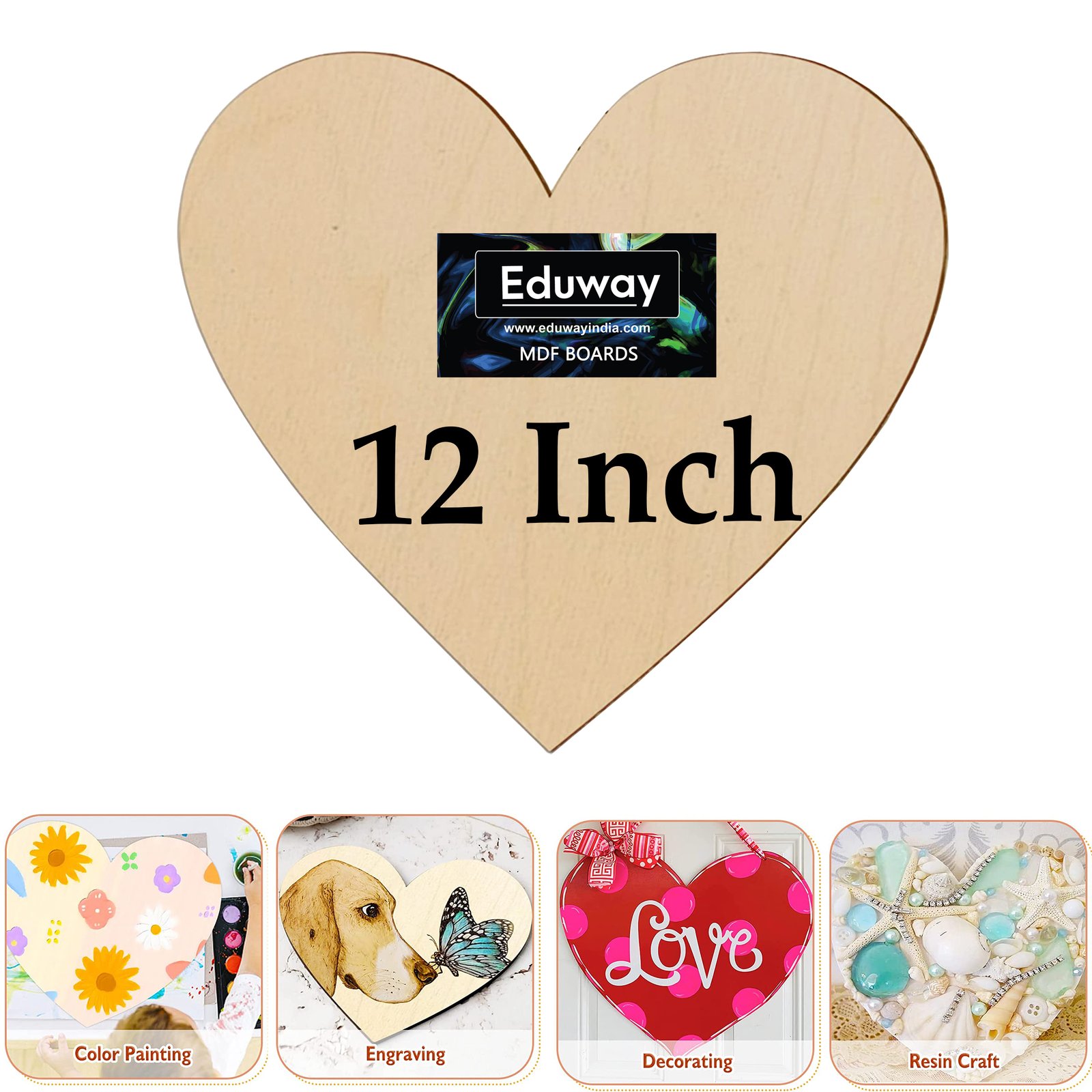 Eduway 8 Inch Heart MDF Board Sheet for Art & Craft- 4 mm - DIY (20 Cms)