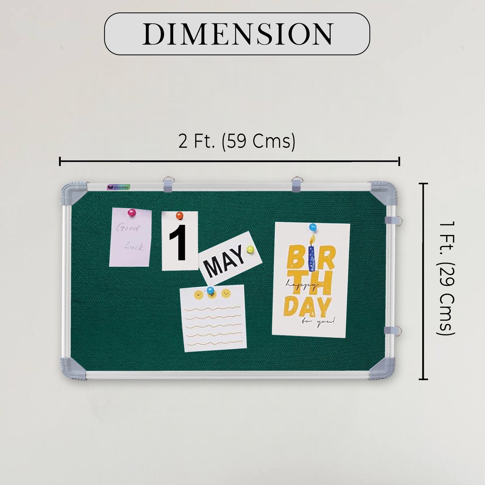 Eduway 1x2 Feet Notice Board with High Resilience Foam Fabric (Green- 29x59 Cms.)