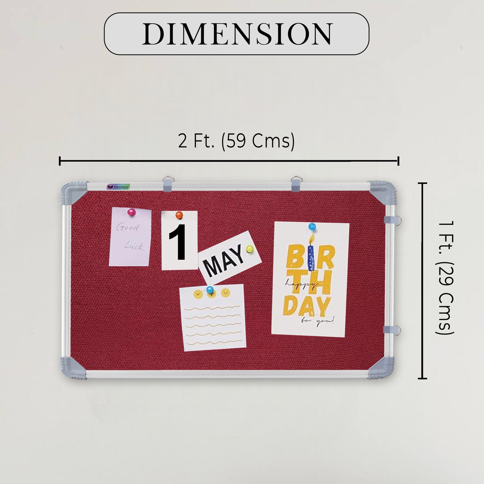 Eduway 1x2 Feet Notice Board with High Resilience Foam Fabric Maroon - 29x59 Cms.)