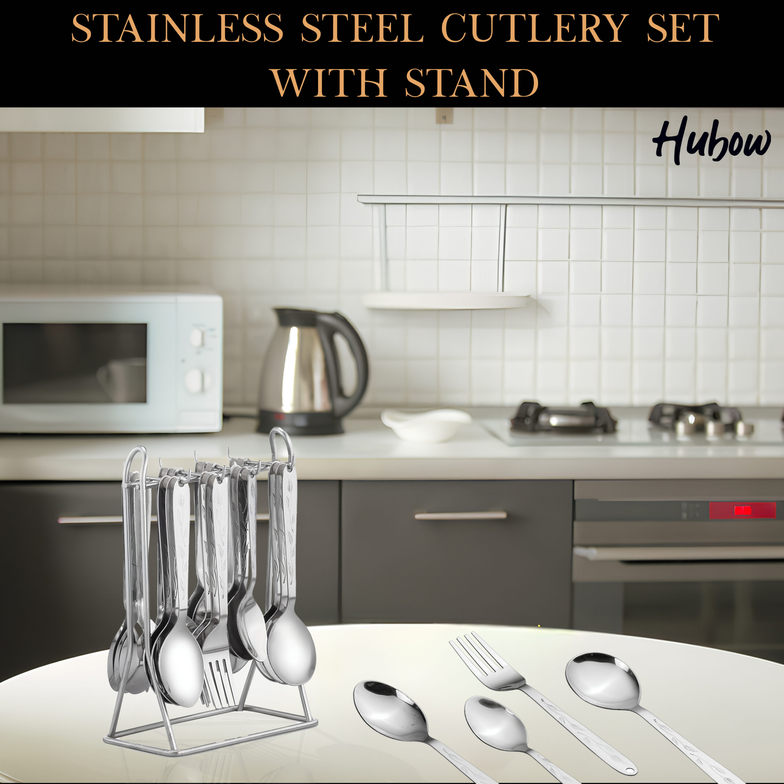 Hubow 25 Piece Butterfly Cutlery Set with stand