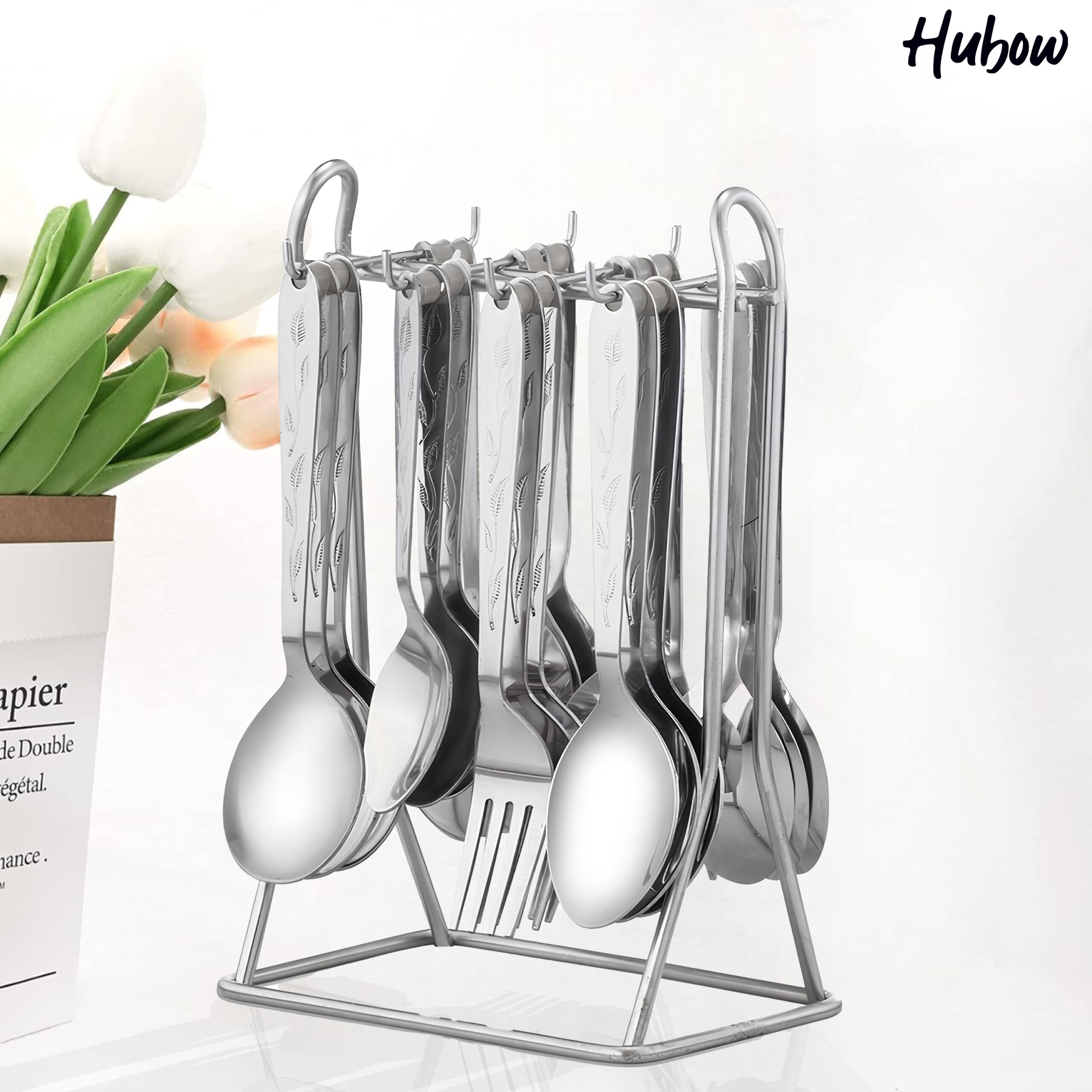 Hubow 25 Piece Butterfly Cutlery Set with stand